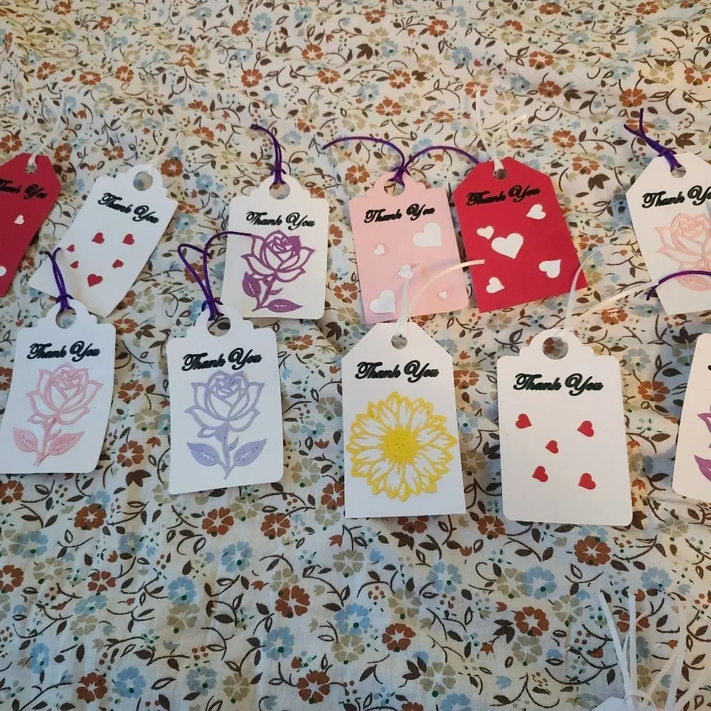 Hand Crafted  Floral  Colorful Gift Tags Thank You Cards Set of 12